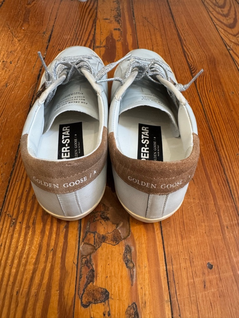 Golden Goose White Sneakers with Brown Suede Heel and Leopard Star - Picture 4 of 8